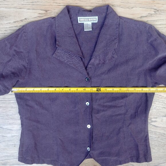 Vintage 75% silk 25% linen collar shell button down purple top blouse Medium - Picture 6 of 12